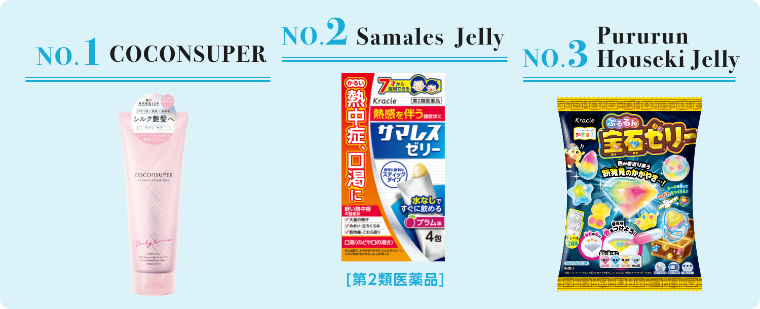 NO.1 COCONSUPER NO.2 SamaresuJelly NO.3 Housekijelly